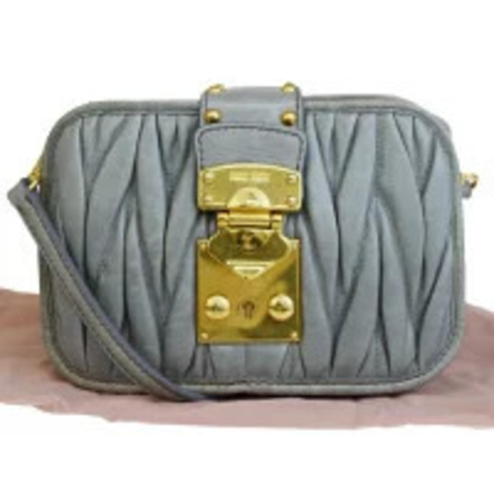 Miu Miu Crossbody Shoulder Bag Pouch Clutch Gray Leather